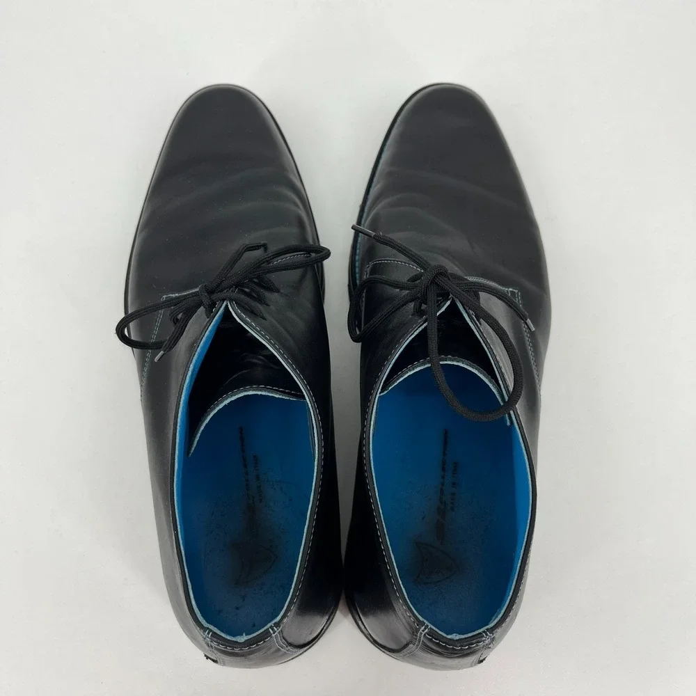 SL Collection Mens Black Leather Blue Stitch Chukka Boots Size 13 Made in Italy